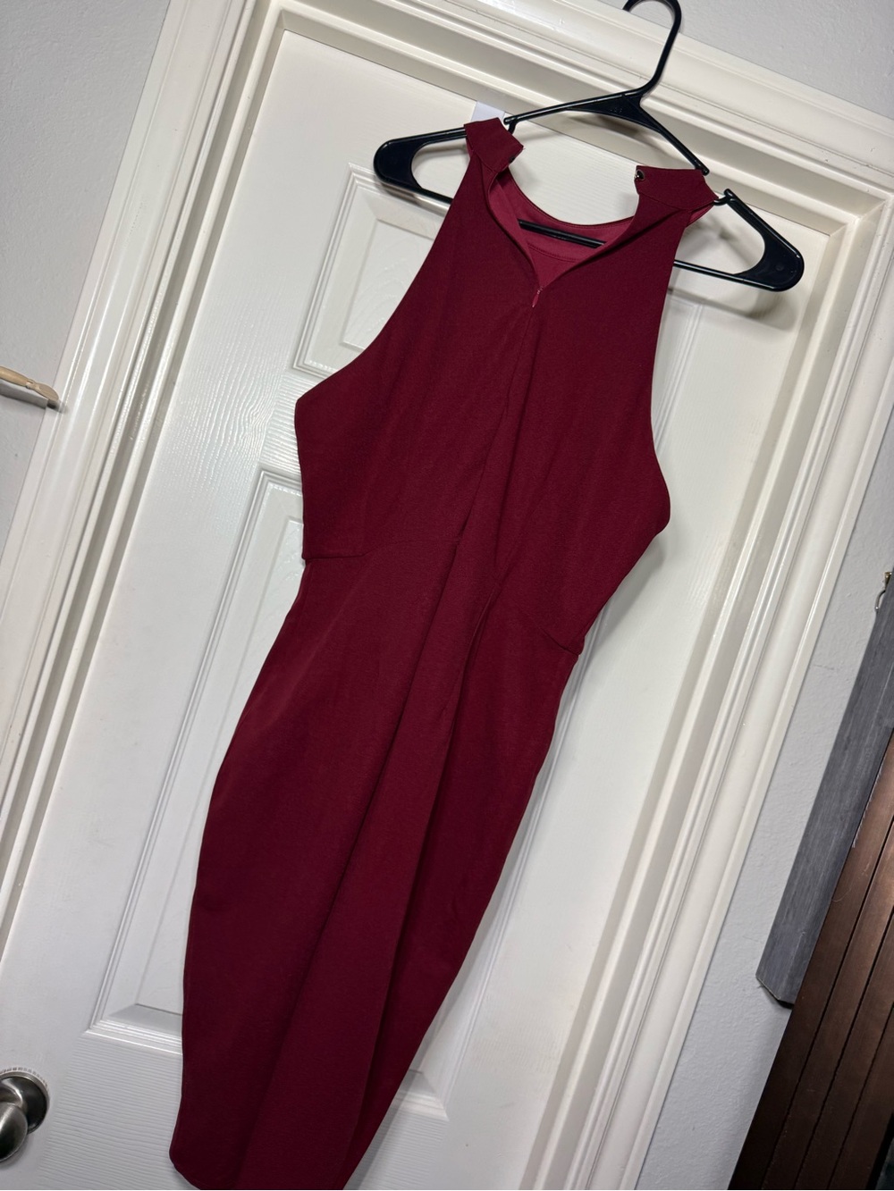 Sleeveless Wine Midi Dress with High Neck